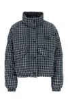 Miu Miu Jacket High Collar Checked Pattern Pockets Quilted In Blue