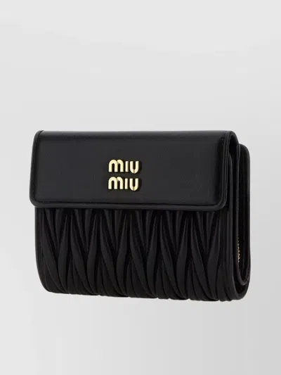 Miu Miu Quilted Design Nappa Leather Wallet In Black