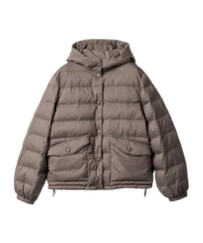 Miu Miu Technical Pongé Down Jacket In Gray