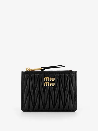 Miu Miu Quilted Leather Card Holder In Black