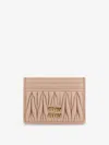 Miu Miu Quilted Leather Card Holder With Metal Lettering Logo In Neutral