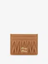 Miu Miu Quilted Leather Card Holder With Metal Lettering Logo In Gold