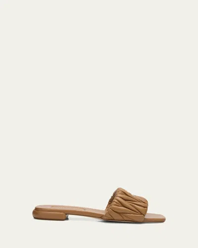 Miu Miu Quilted Leather Flat Slide Style In Brown