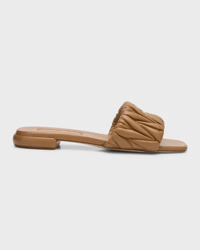 Miu Miu Quilted Leather Flat Slide Style In Brown