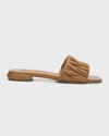 Miu Miu Quilted Leather Flat Slide Style In Brown