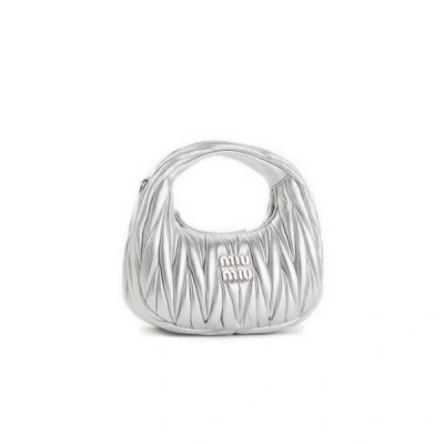 Miu Miu Quilted Leather Handbag In Silver