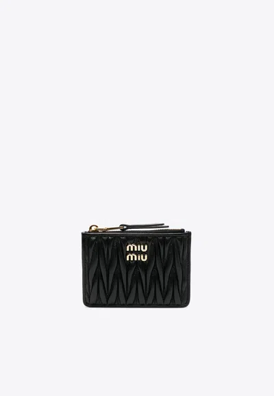 Miu Miu Quilted Leather Logo Cardholder In Black