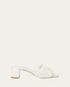 Miu Miu Beige Leather Logo Heels In Bianco