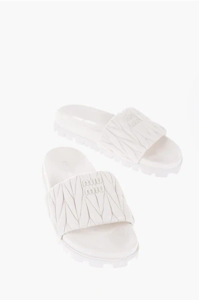 Miu Miu Quilted Leather Slides In White