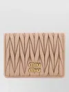 Miu Miu Nappa Leather Card Holder Quilted Foldover In Nude