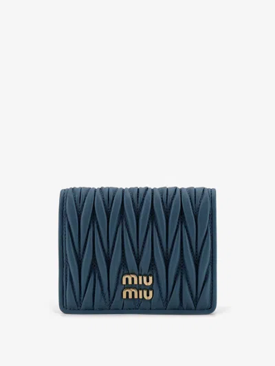 Miu Miu Quilted Leather Wallet In Blue