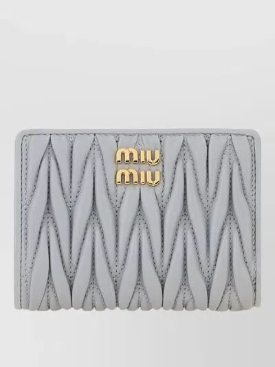 Miu Miu Quilted Leather Wallet Compact Design In Gray