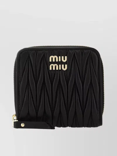Miu Miu Quilted Leather Wallet Featuring Matelasse Design In Black