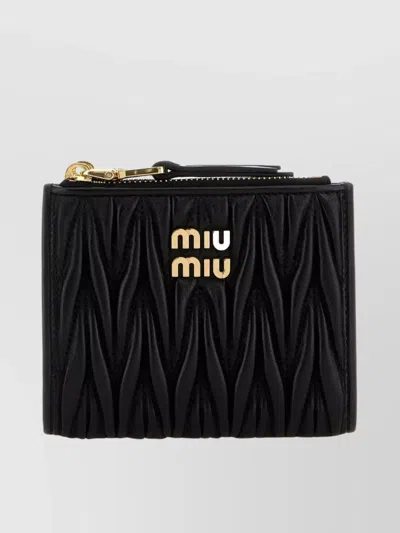 Miu Miu Quilted Leather Wallet Gold-tone Hardware In Black