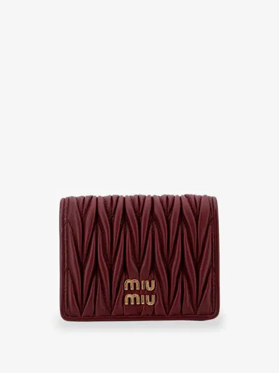 Miu Miu Quilted Leather Wallet In Red