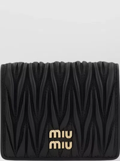 Miu Miu Quilted Leather Wallet Snap Button In Black