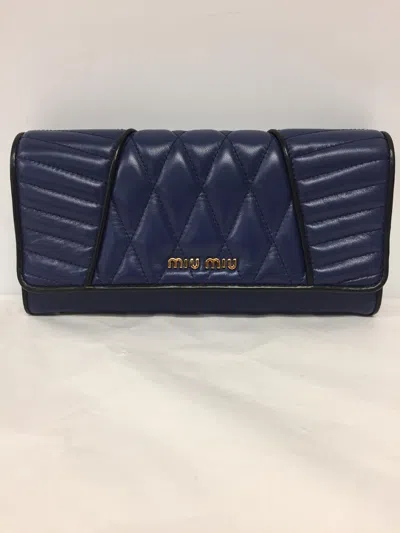 Miu Miu Quilted Leather Wallet With Flap Closure In Blue