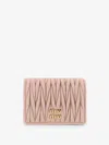 Miu Miu Quilted Leather Wallet With Front Lettering Logo In Gold