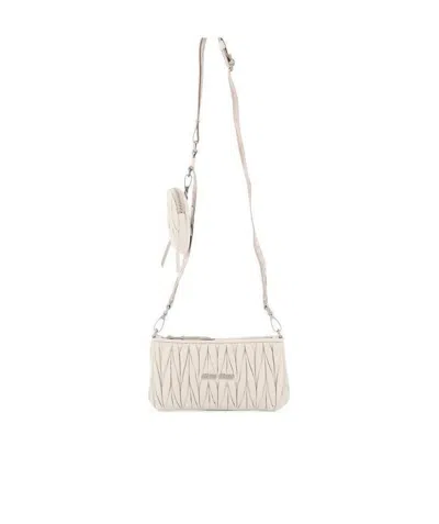 Miu Miu Quilted Matelassé Clutch Bag In White