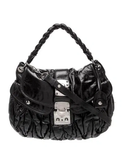 Pre-owned Miu Miu Quilted Matelasse Hobo Bag In Black