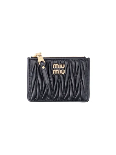 Miu Miu Quilted Nappa Card Holder In Black