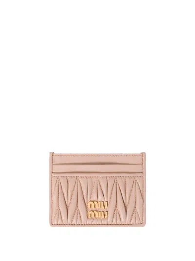 Miu Miu Matelasse Nappa Leather Card Holder In Pink