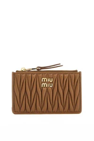 Miu Miu Biscuit Leather Card Holder In Brown