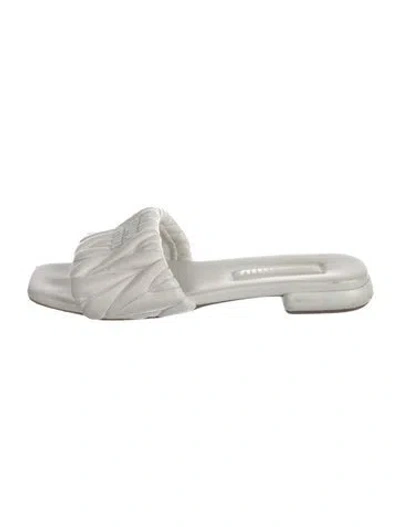 Pre-owned Miu Miu Quilted Pattern Leather Slides In White