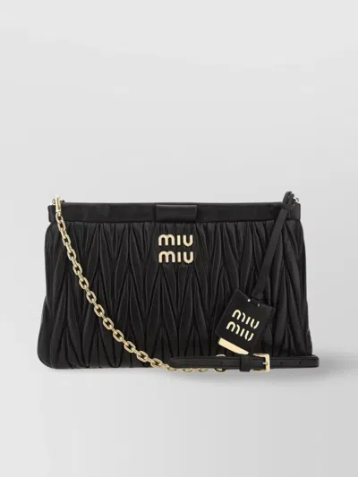 Miu Miu Quilted Rectangular Body Chain Shoulder Strap In Black