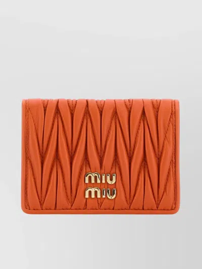 Miu Miu Quilted Rectangular Leather Card Holder In Orange