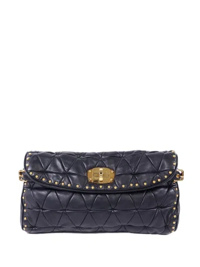 Pre-owned Miu Miu Quilted Studded Clutch Bag In Black