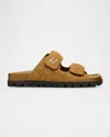 Miu Miu Quilted Suede Dual-grip Comfort Sandals In Brown