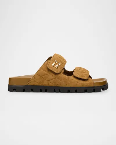 MIU MIU QUILTED SUEDE DUAL-GRIP COMFORT SANDALS