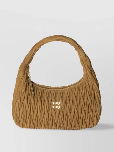 Miu Miu Quilted Suede Tote Bag In Brown