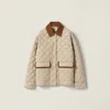 Miu Miu Quilted Jacket With Suede Collar And Pockets In Neutral