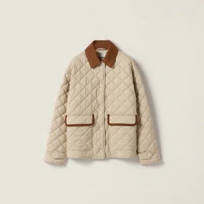 Miu Miu Quilted Technical Pongé Blouson In Brown