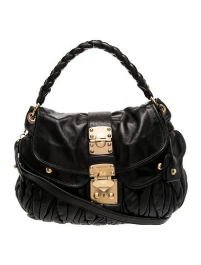 Pre-owned Miu Miu Quilted Top Handle Bag In Black