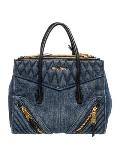 Pre-owned Miu Miu Quilted Top Handle Bag In Blue