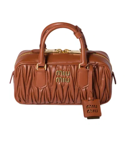 Miu Miu Arcadie Matelassé Nappa Leather Shoulder Bag In Brown