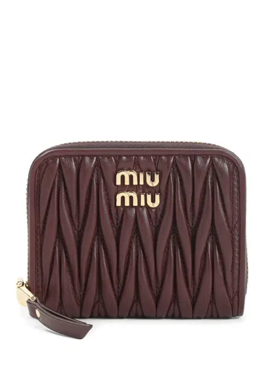 Miu Miu Dark Red Lamb Leather Coin Case In Brown