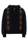Miu Miu Navy Blue Cashmere Down Jacket In Black