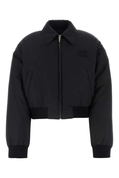 Miu Miu Technical Fabric Down Jacket In Black