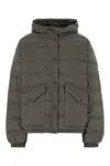 Miu Miu High Collar Polyester Down Jacket In Gray