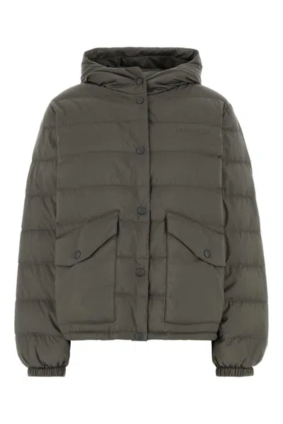 Miu Miu High Collar Polyester Down Jacket In Gray