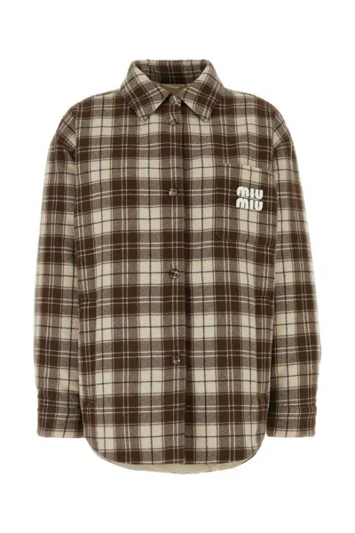 Miu Miu Multicolor Embroidered Wool Down Jacket In Calce+cacao