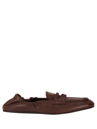 Miu Miu Ruches Nappa Leather Loafers In Brown