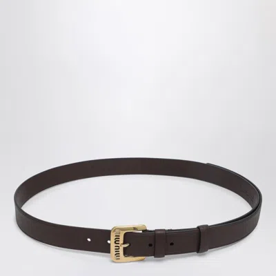 Miu Miu Leather Belt With Logo-engraved Buckle In Brown