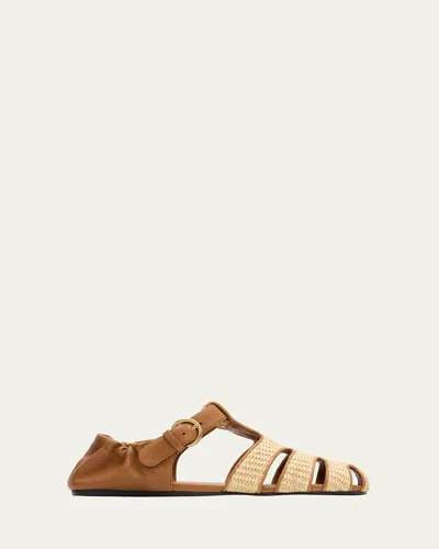 Miu Miu Raffia And Leather Fisherman Sandals In Neutral
