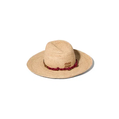 Miu Miu Raffia And Leather Hat In Brown