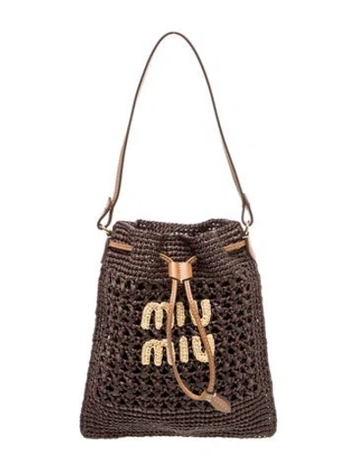 Pre-owned Miu Miu Raffia Bucket Bag 2025 In Brown